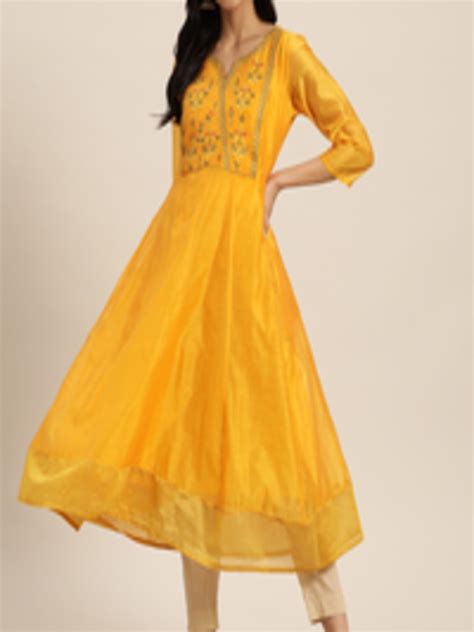 Buy Sangria Women Mustard Yellow And Charcoal Grey Yoke Design Anarkali Kurta Kurtas For Women