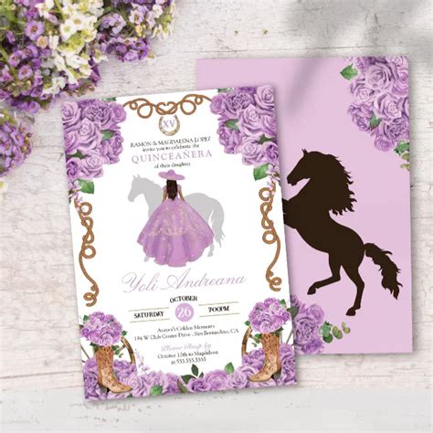 Lilac Purple Western Charro Vestidos Quinceanera Invitation Zazzle