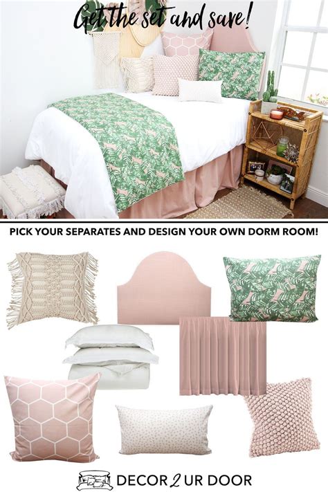 Blush And Green Leaf Dorm Bedding Set Dorm Room Styles College Dorm