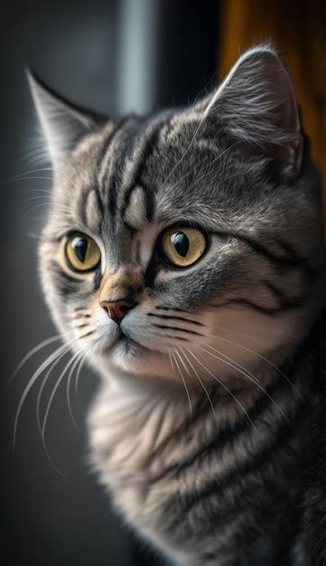 Un Gato Con Fondo Negro Y Ojos Amarillos Foto Premium