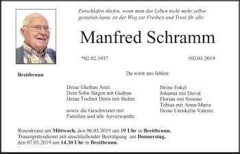 Manfred Schramm Traueranzeige Trauer InFranken De