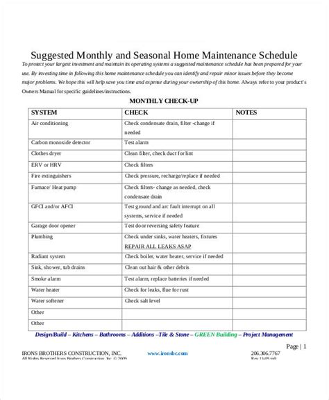 Home Maintenance Schedule Template 7 Free Pdf Word Format Download