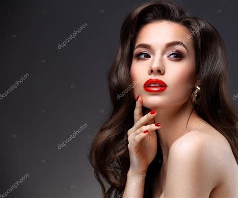 Beauty Model Woman With Long Brown Wavy Hair Healthy Hair And