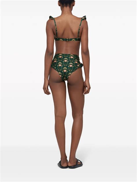 Agua By Agua Bendita Floral Print High Waist Bikini Bottoms Green