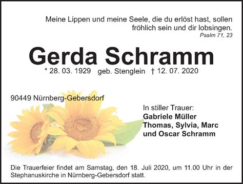 Traueranzeigen Von Gerda Schramm Trauer Nn De