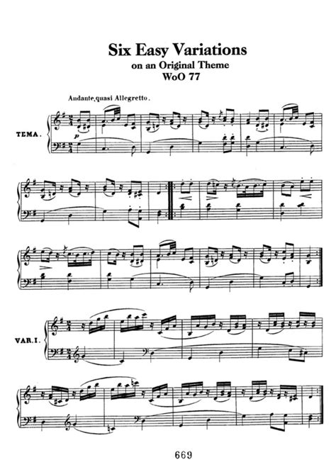 Super Partituras 6 Easy Variations On An Original Theme Ludwig Van