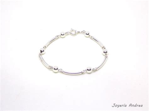 Pulsera De Bolitas Y Barras De Plata Joyeria Andrea