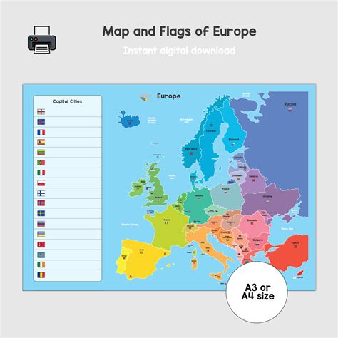 Europe Map and Flags for Kids Printable - Worksheets Library