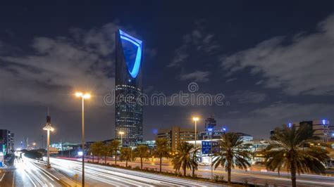 Saudi Arabia Riyadh Landscape At Night Riyadh Tower Kingdom Centre