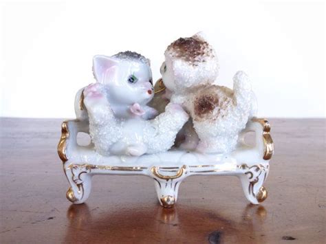 Two Porcelain China Kittens On Love Seat Arnart Ceramic Etsy