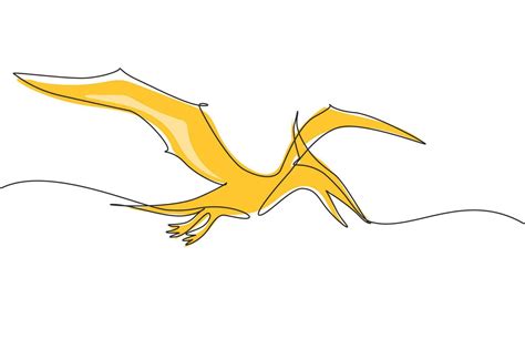 dibujo continuo de una línea dinosaurio pterodáctilo volador aislado