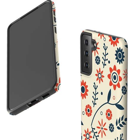 For Samsung Galaxy S21 Fe Case Armour Cover Orange And Blue Flowers Ebay