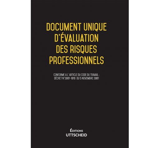 Document Unique Dévaluation Des Risques Professionnels Métier Pré