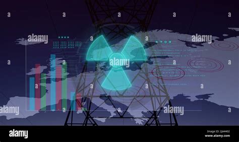 Image Of Nuclear Symbol Over Data Processing And Pylon Stock Photo Alamy