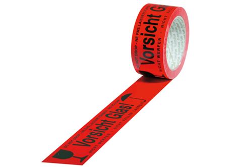 Warn Klebeband PVC Aufdruck Vorsicht Glas In Signal Rot 50 Mm Breit