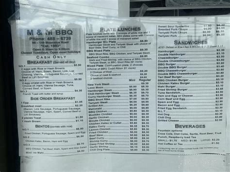 Menu Of M And M Bbq In Aiea Hi 96701