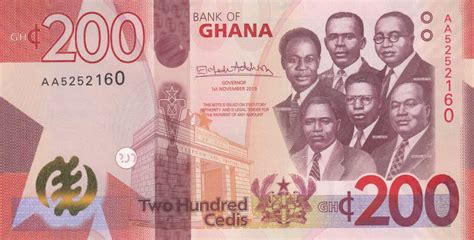 Ghana 200 Cedis 200 Cédis 2019 2020 Unc I St Ma Shops