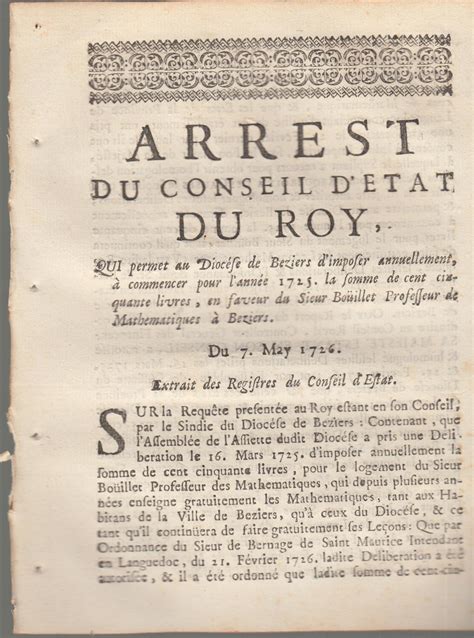 Arrêt du Conseil d Etat du Roi du 7 mai 1726 qui permet au diocèse de