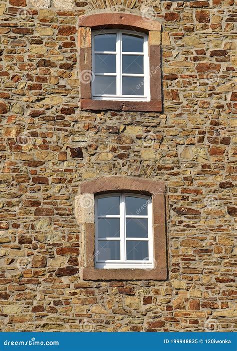 Brick house with windows stock image. Image of roof - 199948835