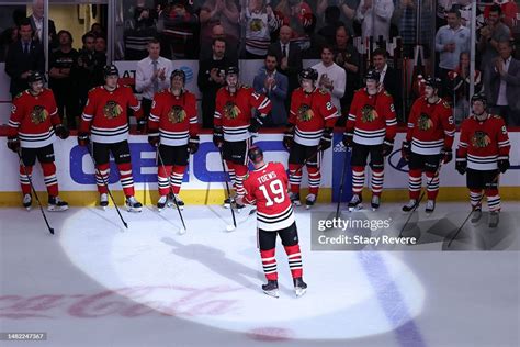 Jonathan Toews Of The Chicago Blackhawks Waves To The Crowd Following