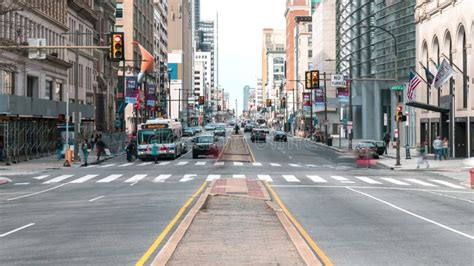 Downtown Cityscape Time Lapse Of Car Traffic Transportation People