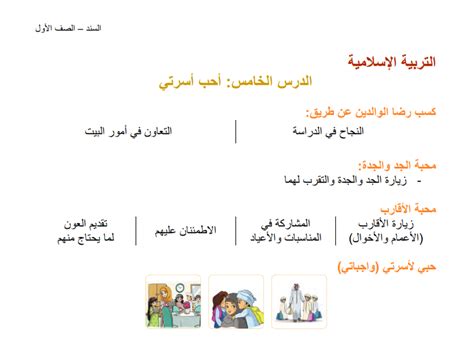 ورقة عمل داعمة درس أحب أسرتي التربية الإسلامية الصف الأول سراج