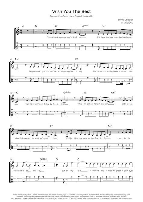 Wish You The Best Arr Arr Ed CAL Sheet Music Lewis Capaldi Ukulele