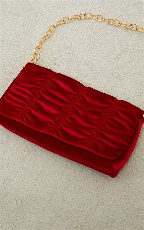 Red Velvet Ruched Shoulder Bag Accessories Prettylittlething