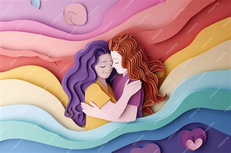 Premium Photo Lesbian Couple Hugging Each Other Illustration In Paper