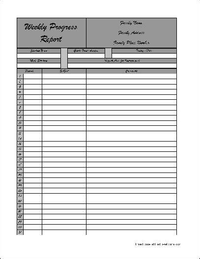 Free Personalized Numbered Row Fancy Weekly Progress Report