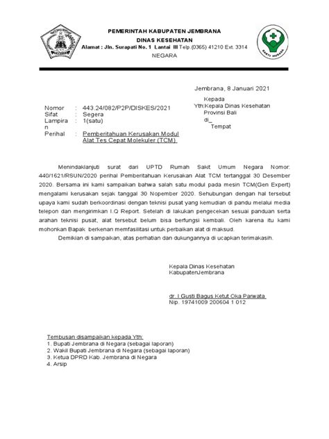 Surat Pemberitahuan Kerusakan Modul Alat Tcm Pdf