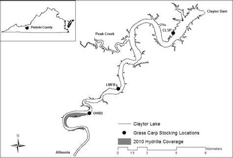 Map Of Claytor Lake Pulaski County Virginia Usa With 2010 Hydrilla Download Scientific