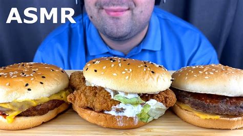 Asmr Burgers Burger King Mukbang Cheeseburger Hamburger And Chicken Burger Eating Sounds