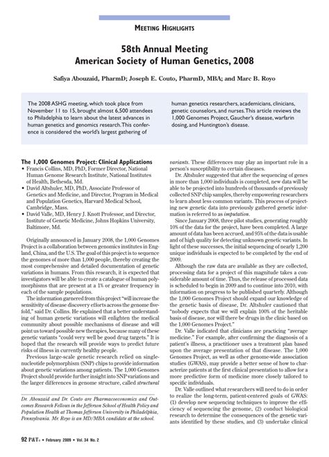 Pdf 58th Annual Meeting American Society Of Human Genetics 2008