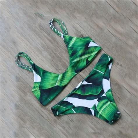 2 Piece Sexy Leaves Print Bikini Set For Women Leaf Print Bikini