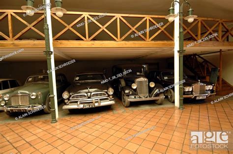 Cars parked side by side in a garage, Matjiesfontein Transport Museum ...