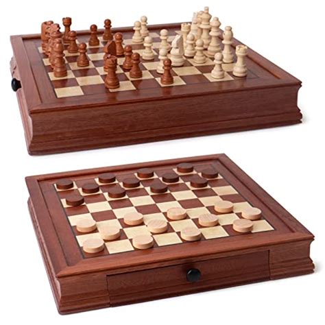 Bestamtoy Wooden Chess And Checkers Set With Storage Drawer Inch