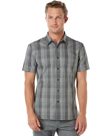 Perry Ellis Plaid Shirt In Gray For Men Lyst