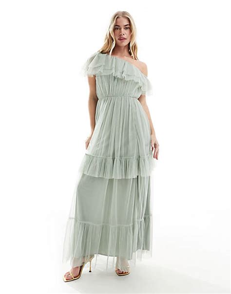 Anaya Premium Bridesmaid Bandeau Tulle Maxi Dress In Sage Asos