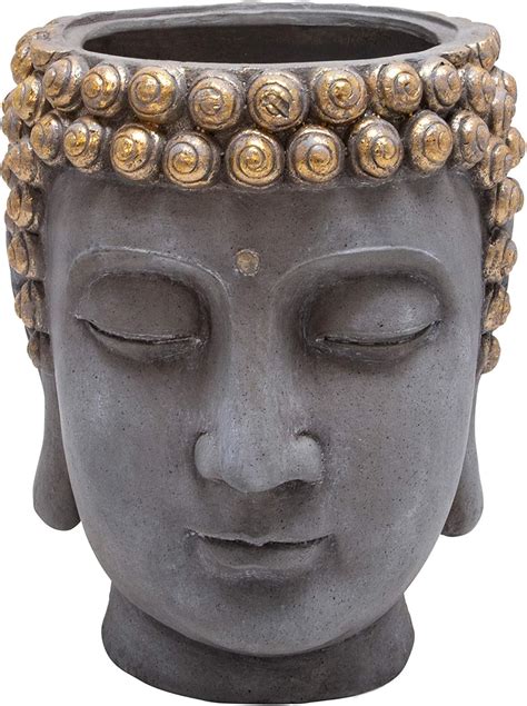 Amazon Sagebrook Home Resin Buddha Head Flower Pot Grey Gold 14