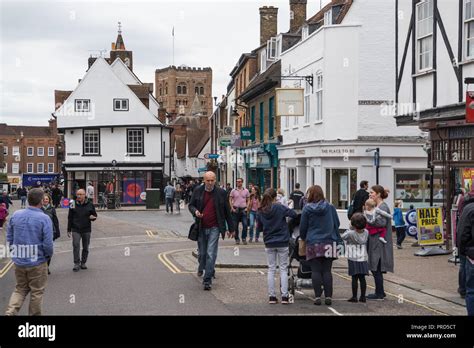 Viewed Looking Towards The Cathedral People Shopping In Market Place