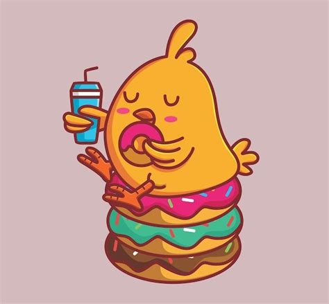 Premium Vector Cute Chicks Eating Pile Donuts And Drink Cola Animal