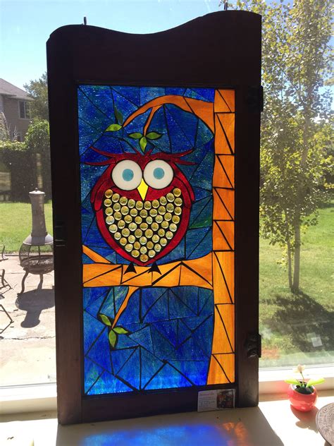 Stained Glass Mosaic Owl On A Vintage Window Etsy