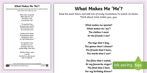 Growing Up KS1 What Makes Me Me Poem Activity Twinkl