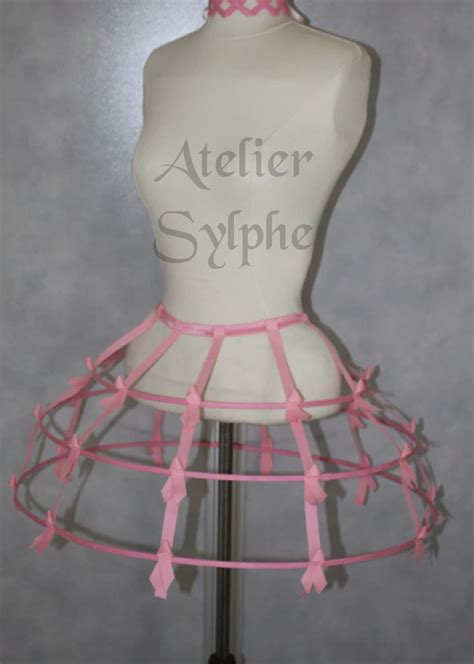 Pink Color Crinoline Hoop Cage Skirt Pannier Rows And