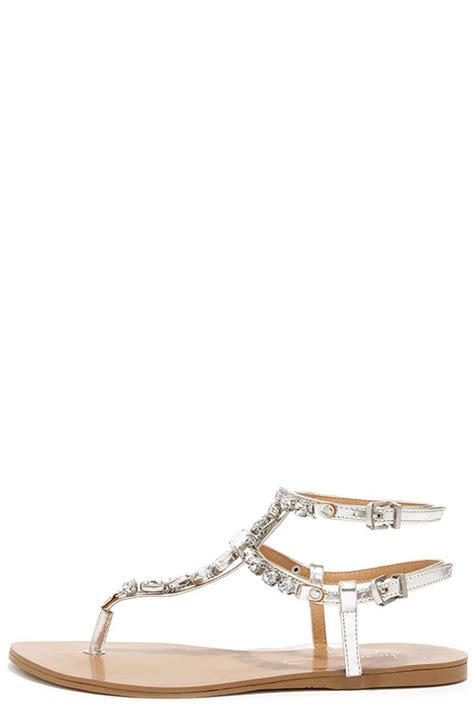 Pretty Silver Sandals Rhinestone Sandals Ankle Strap Sandals 69 00 Lulus