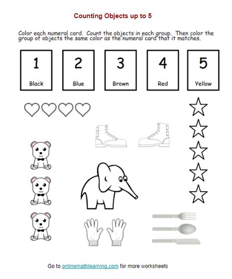 Counting To Five Worksheets Counting 1 5 Count The Items In