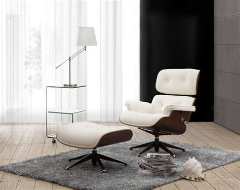 SILLÓN EAMES LOUNGE CHAIR OTTOMAN CUERO BLANCO Réplica Tendencia Home