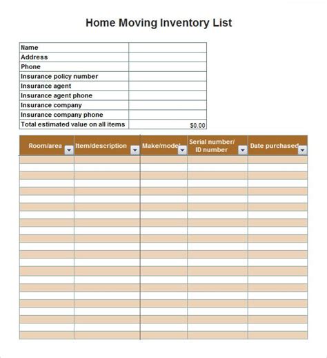 Inventory List Templates Free Printable Xlsx Docs Pdf Formats