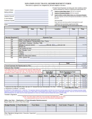 Travel Reimbursement Form Examples Format Pdf